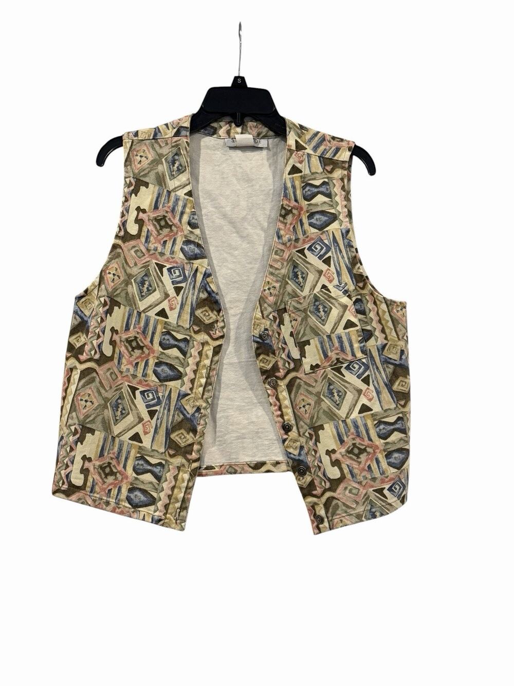 Vintage Women’s Stampede Vest 90s Aztec Southwestern Size Medium Geometric